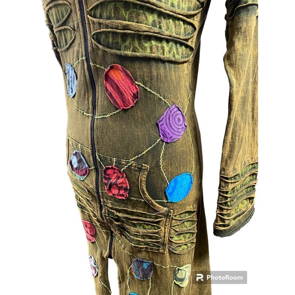 Olive Multi-Colored Patch Detail Light Jacket Wit… - image 4